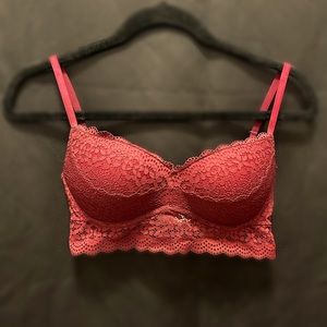 Red/Maroon Lace Bralette with Padding (push up) with Adjustable Straps